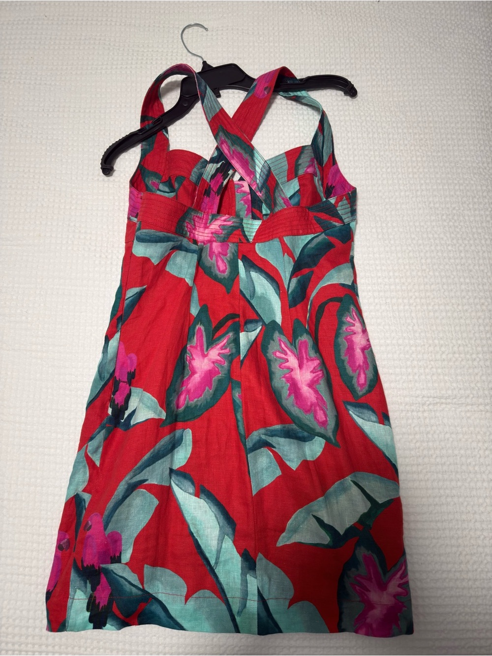 FARM Rio Red Tropical Button-Front Mini Dress with Turquoise & Pink Leaves - Picture 9 of 9